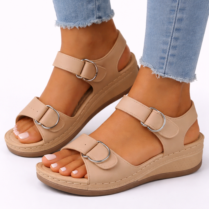 Harriet | Women Sandals Low Wedge Double Buckle Strap