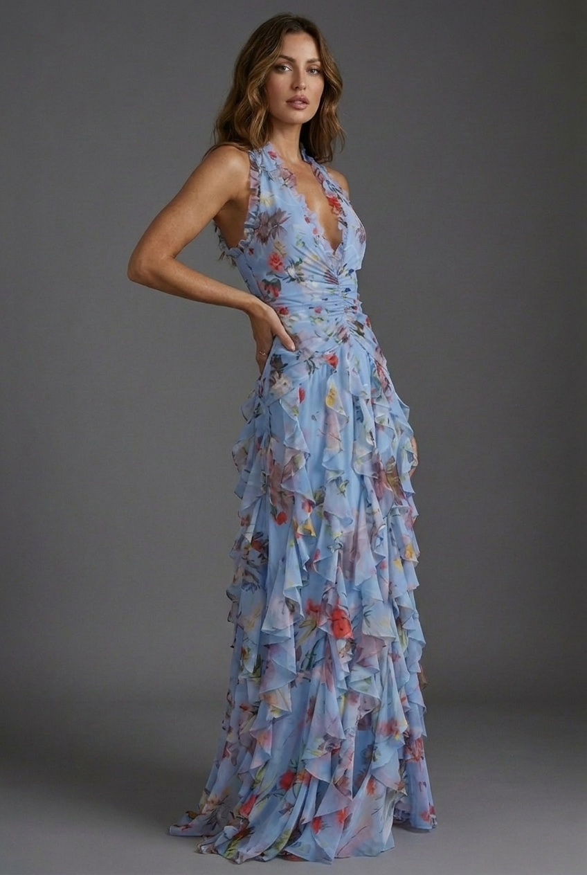 Arabella | Wedding Guest Ruffle Maxi Dress