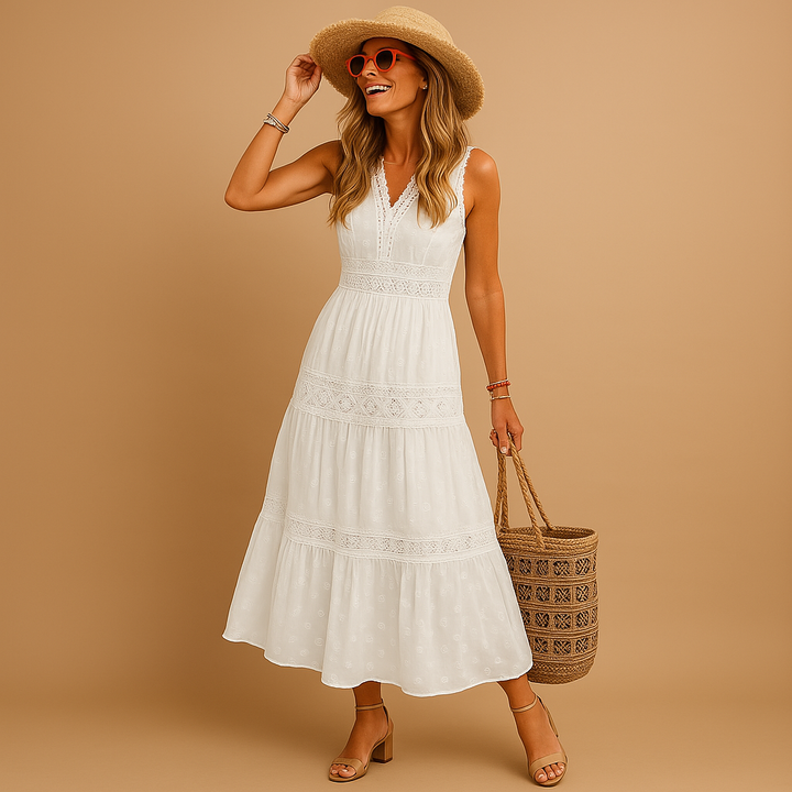 Evie | Wedding Guest Lace Trim Maxi Dress