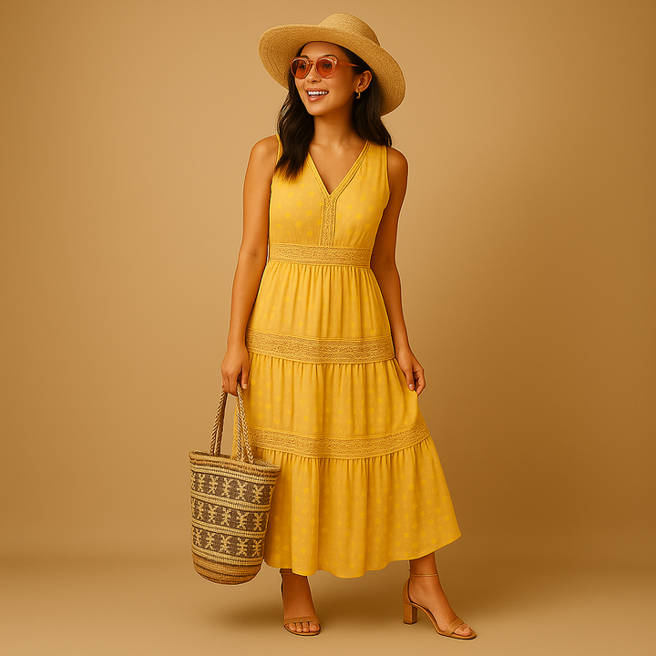 Evie | Wedding Guest Lace Trim Maxi Dress