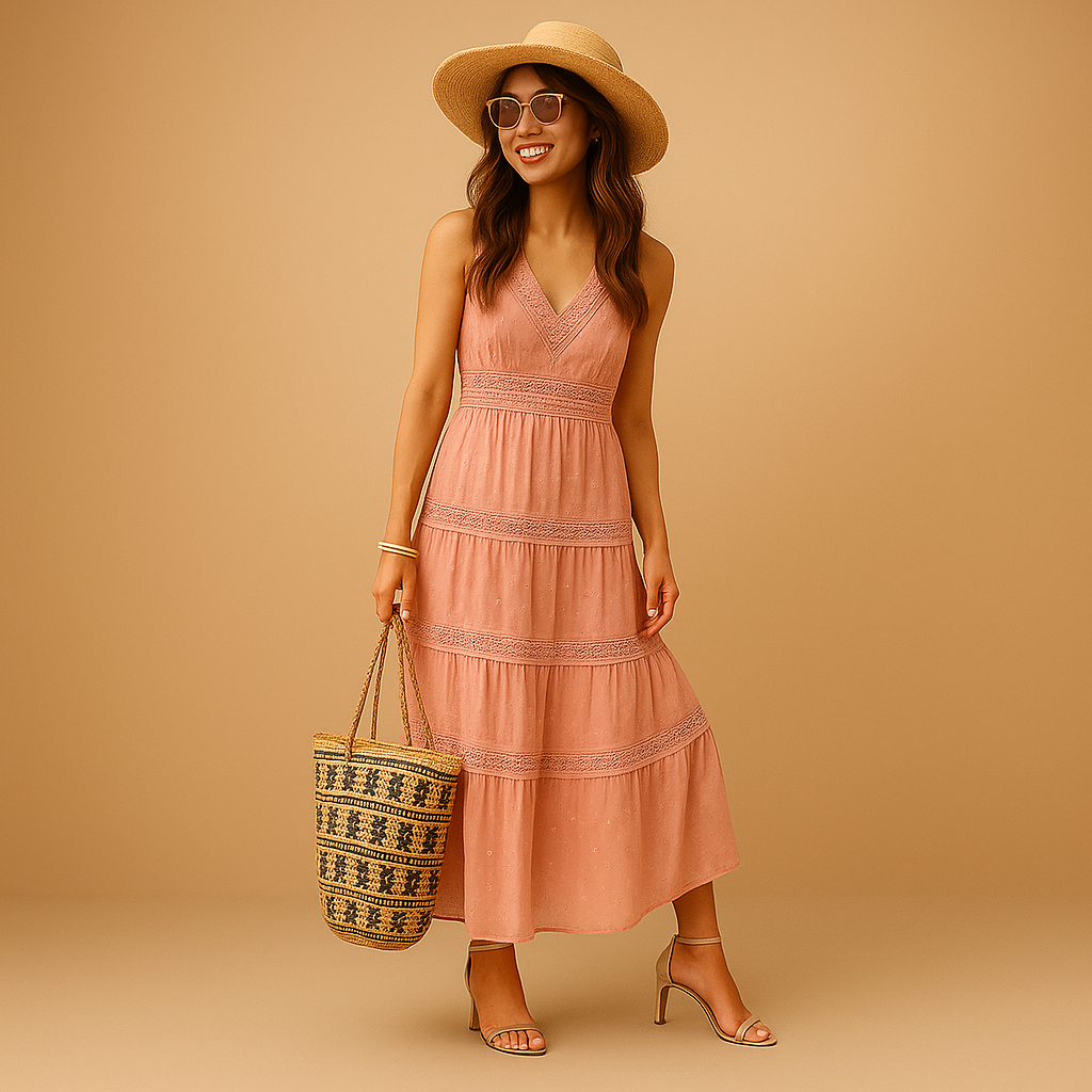 Evie | Wedding Guest Lace Trim Maxi Dress