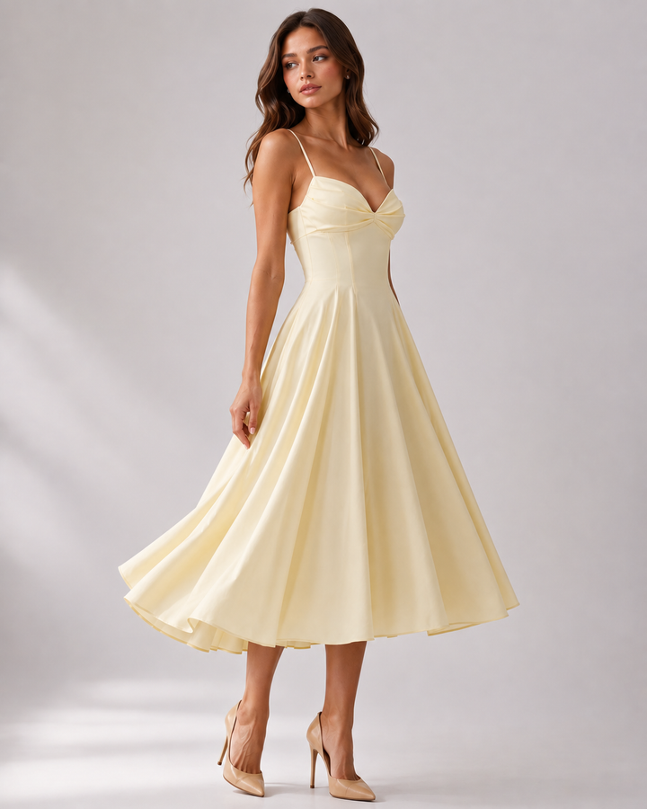 Imogen | Wedding Guest Midi Dress Sweetheart Bodice