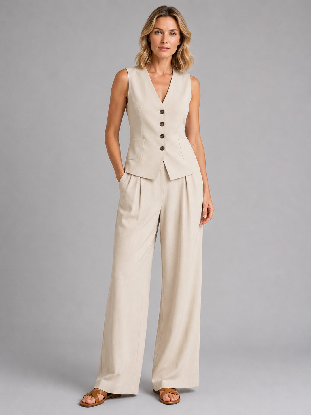 Felicity | Women Clothing Tailored Vest Wide-Leg Trousers Set