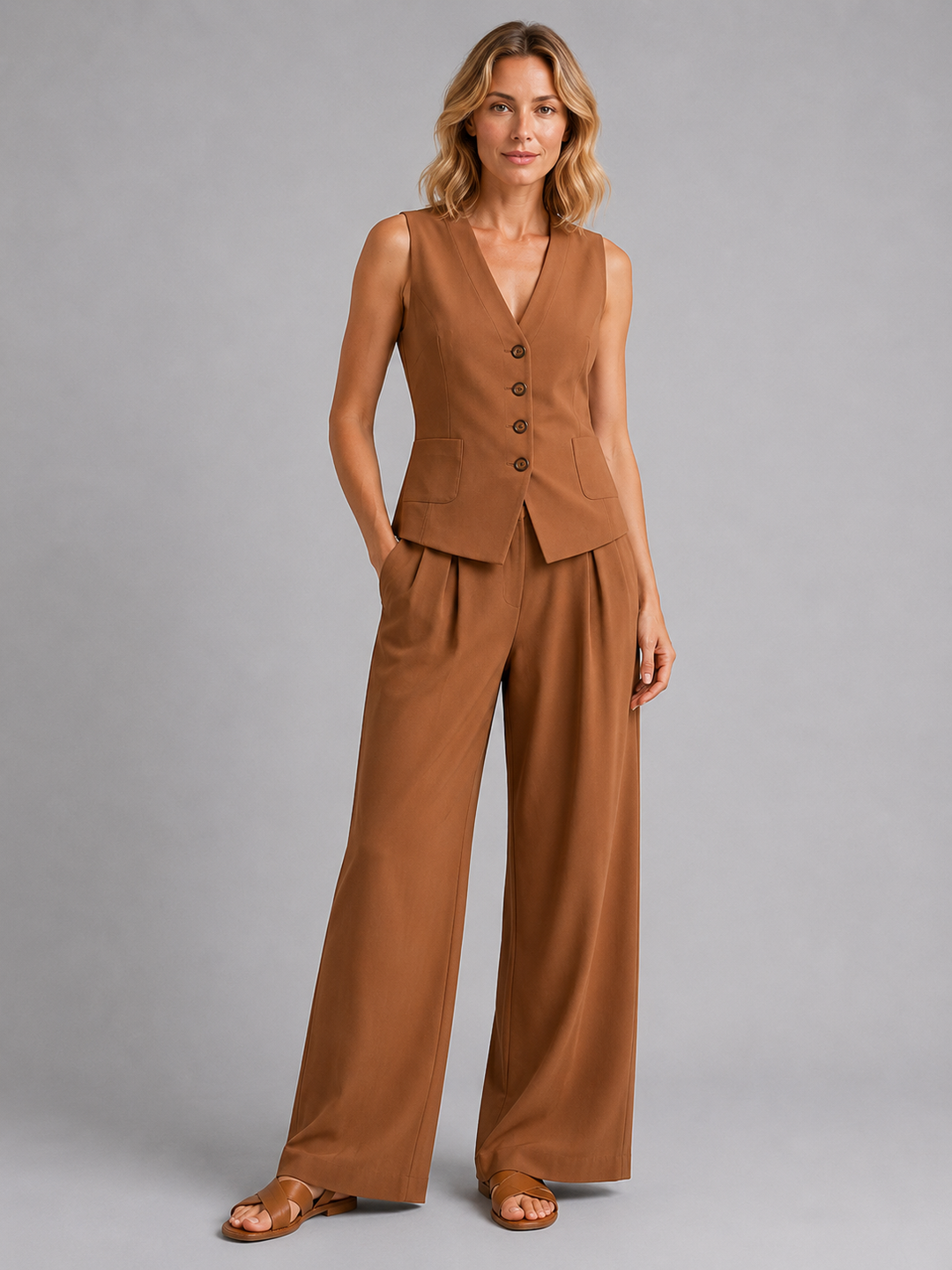 Felicity | Women Clothing Tailored Vest Wide-Leg Trousers Set