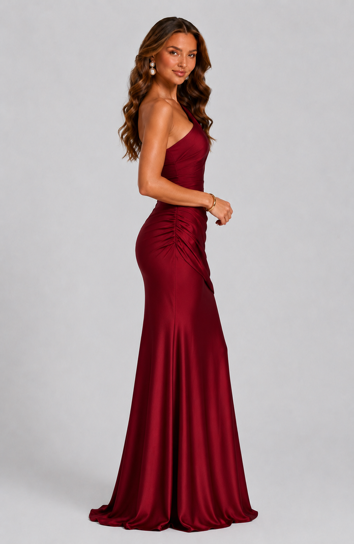 Pippa | Wedding Guest Ruched Satin Maxi Dress