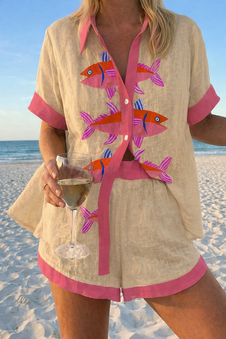 Ava | Women Clothing Lobster Print Short Set