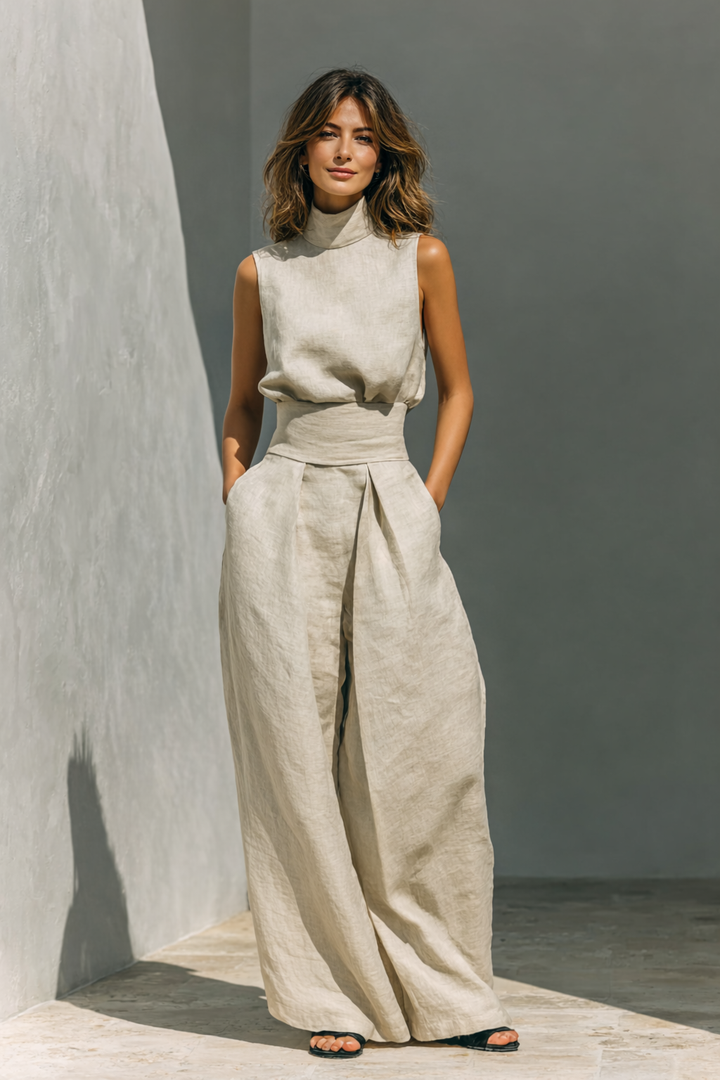 Harriet | Wide Leg Linen Trousers &amp; Sleeveless Top Set
