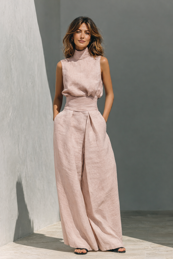 Harriet | Wide Leg Linen Trousers &amp; Sleeveless Top Set