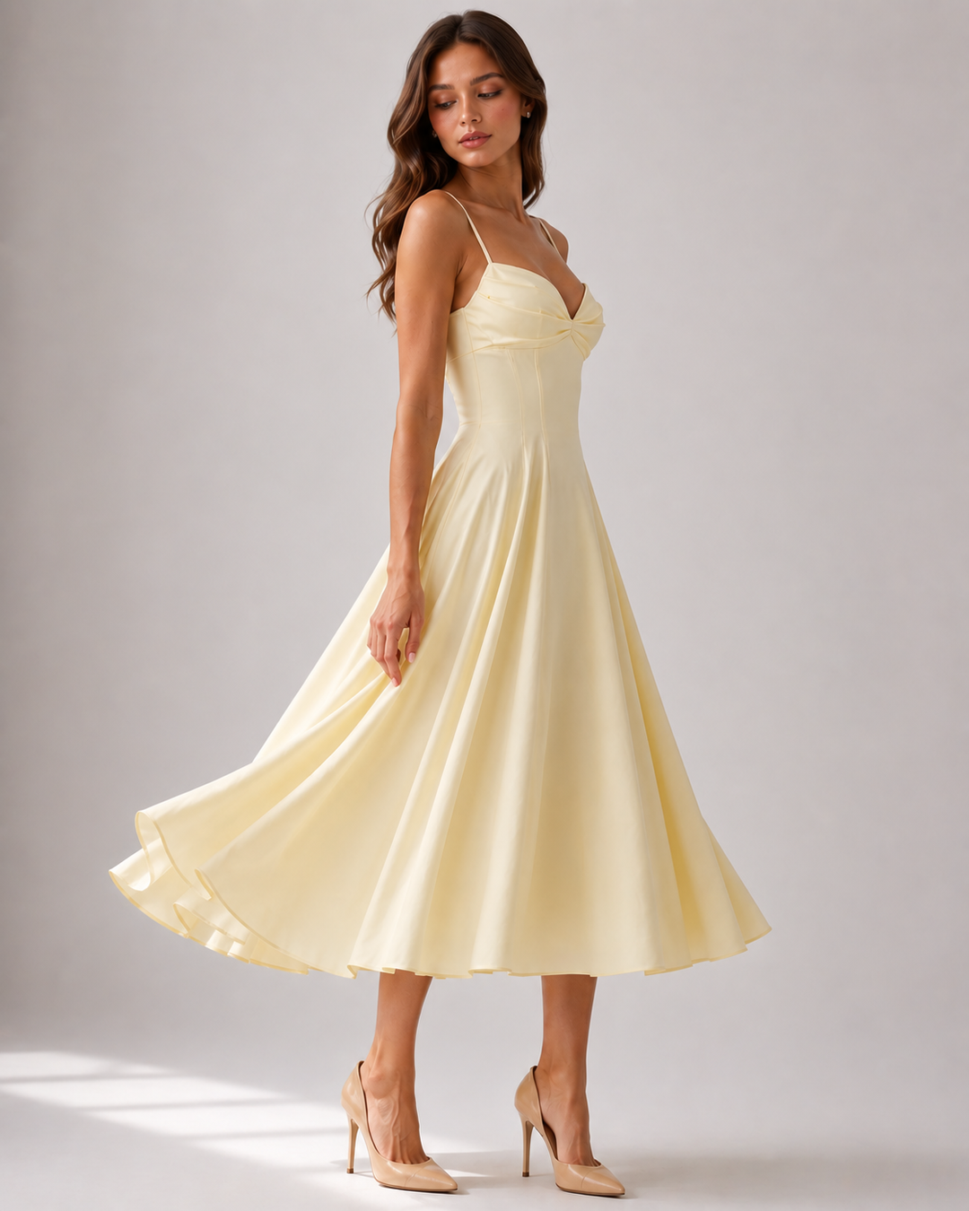 Imogen | Wedding Guest Midi Dress Sweetheart Bodice