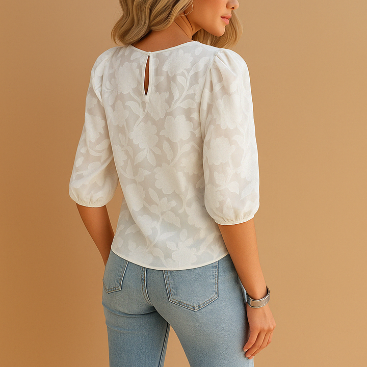 Sophia | Jacquard Puff Sleeve Women Blouse