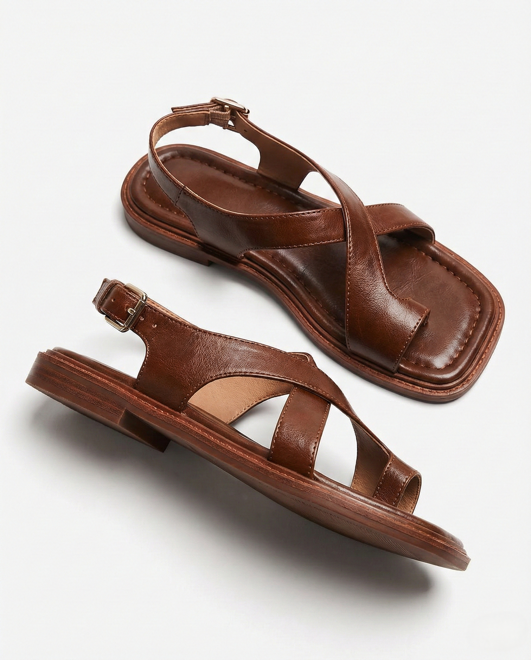 Phoebe | Crossover Strap Flat Leather Sandals