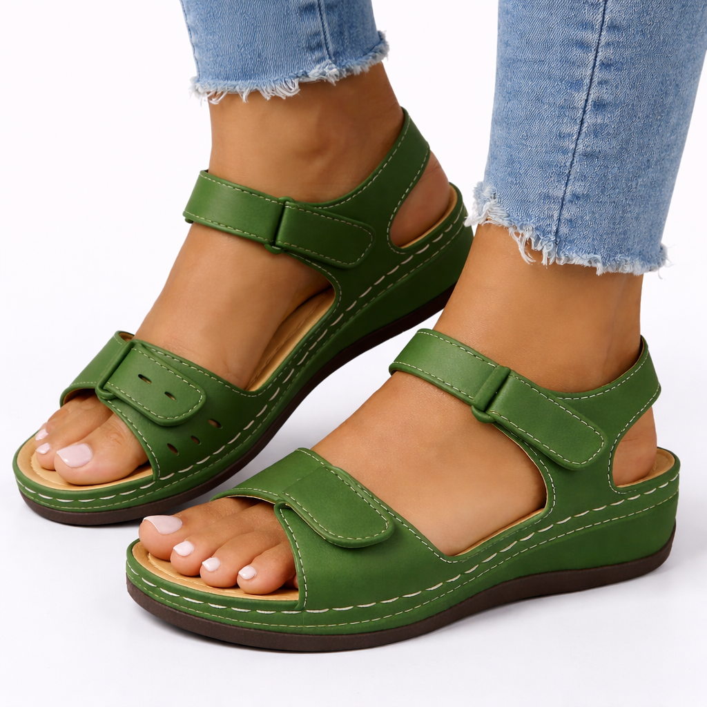 Harriet | Women Sandals Low Wedge Double Buckle Strap
