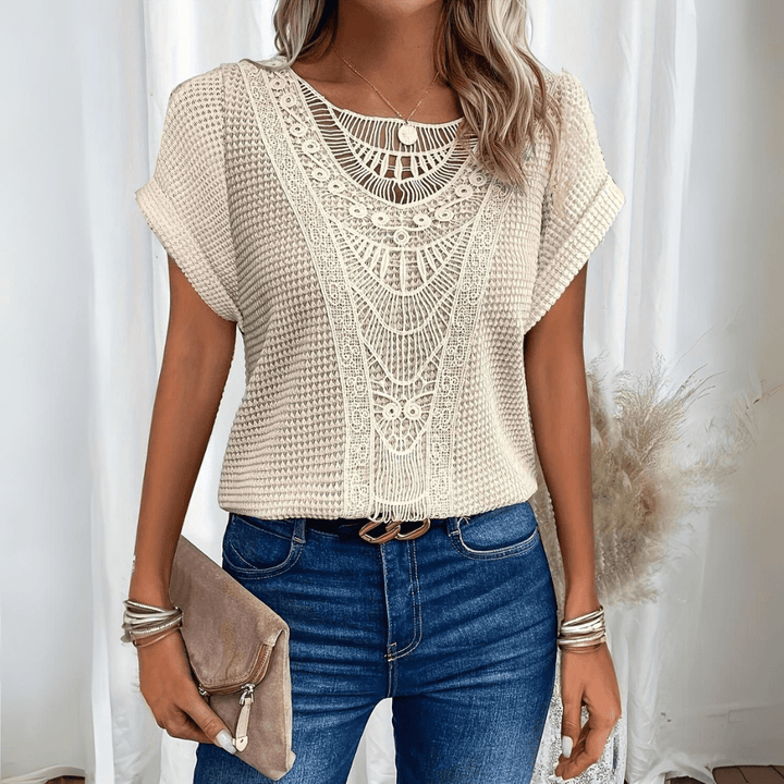 Olivia | Lace Panel Women Clothing Knit Top