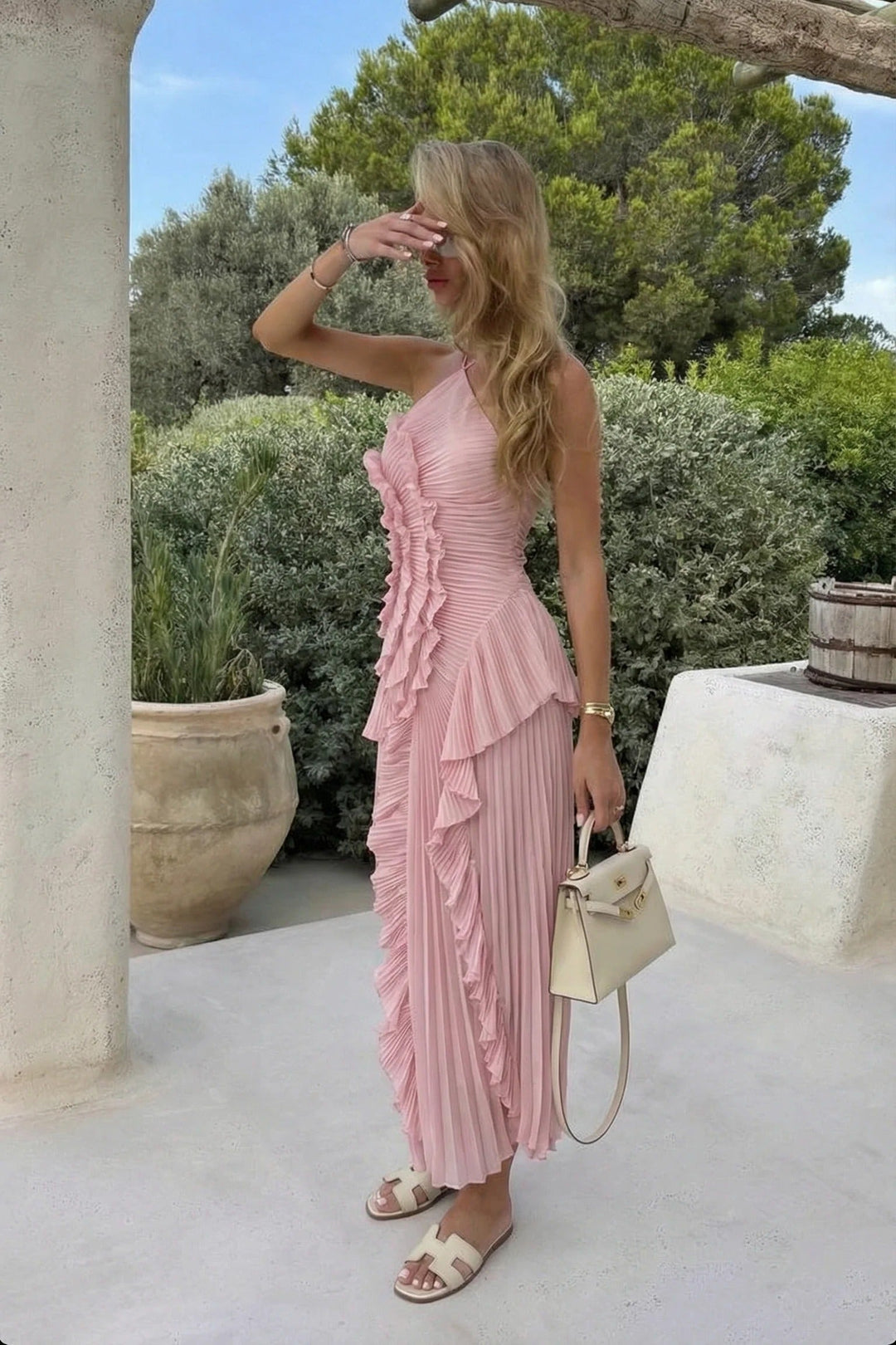 Poppy | Wedding Guest Pleated Ruffle Maxi Dress