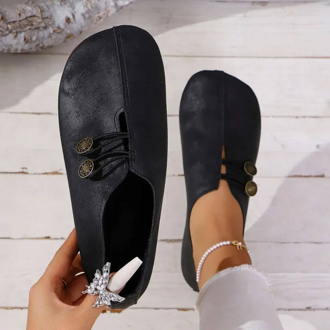 Verity | Women Flat Slip-On Shoes with Button Detail