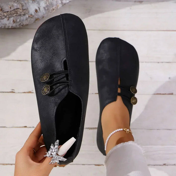 Verity | Women Flat Slip-On Shoes with Button Detail