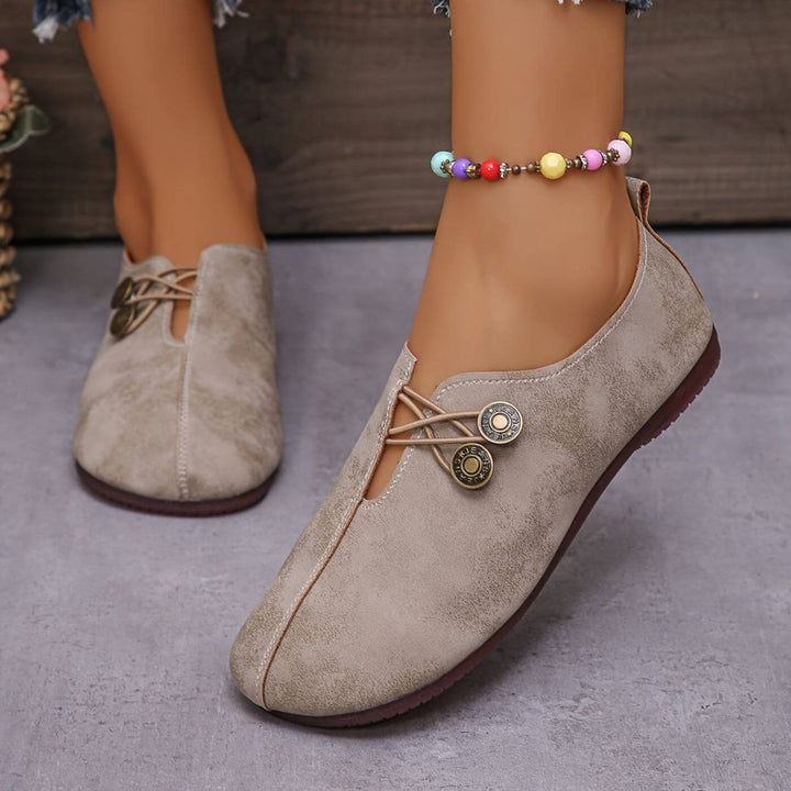Verity | Women Flat Slip-On Shoes with Button Detail