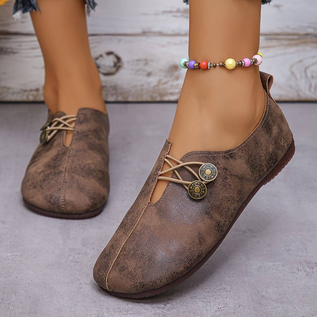 Verity | Women Flat Slip-On Shoes with Button Detail
