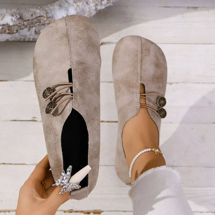 Verity | Women Flat Slip-On Shoes with Button Detail