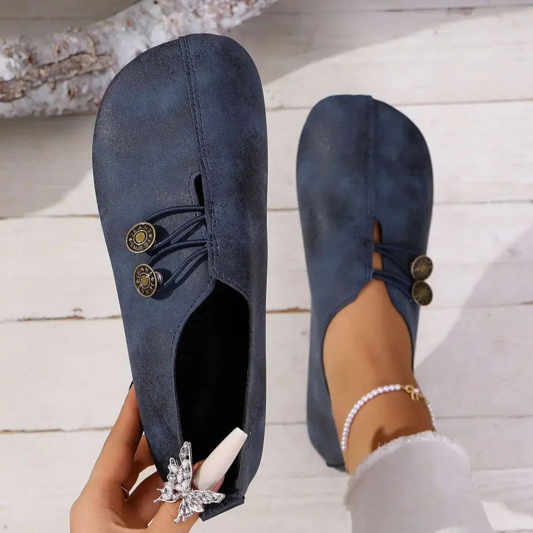 Verity | Women Flat Slip-On Shoes with Button Detail