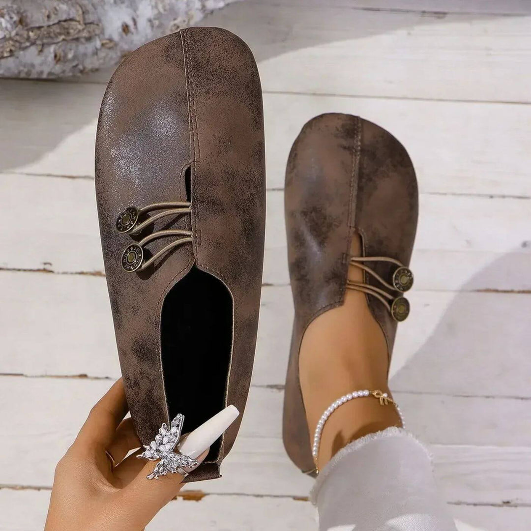 Verity | Women Flat Slip-On Shoes with Button Detail