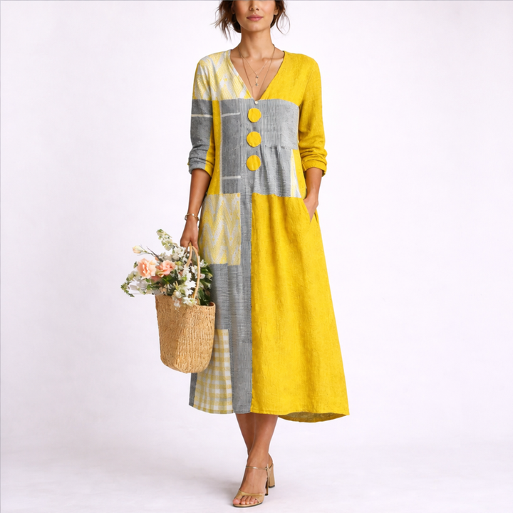 Phoebe | Patchwork Print Midi Dress for Women
