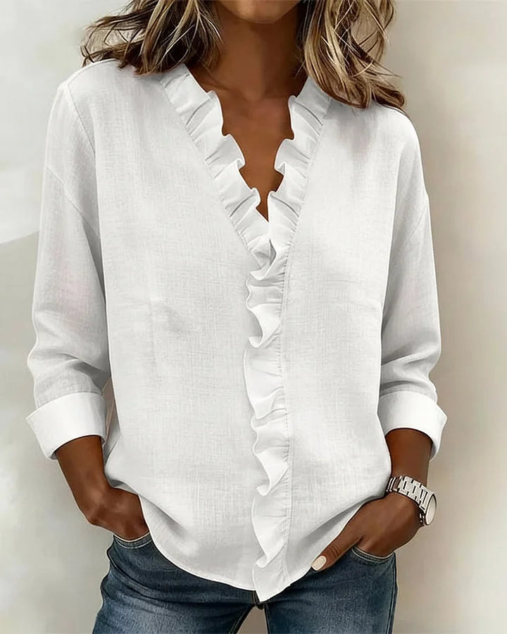 Tilly | Ruffle Front Long Sleeve Women Clothing Blouse