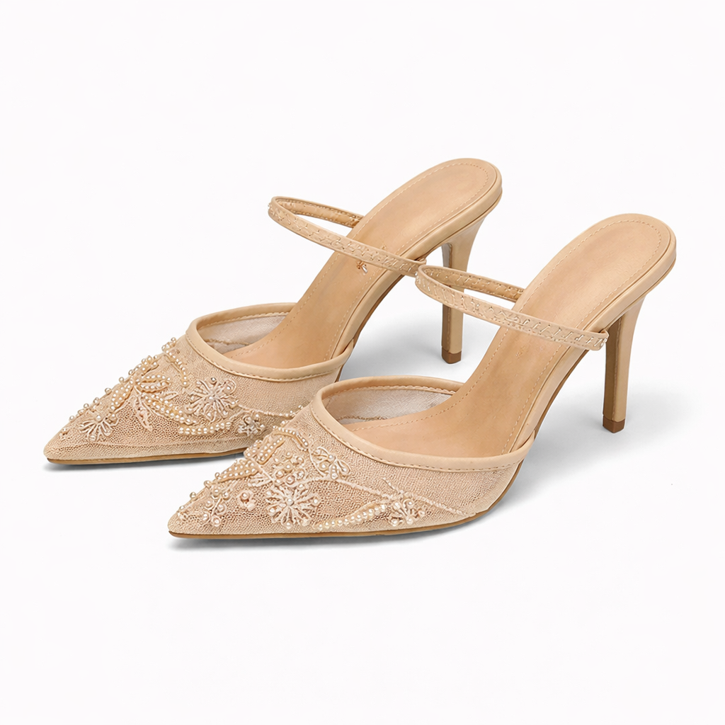 Sophia | Beaded Mesh Pointed Toe Stiletto Mule Sandals