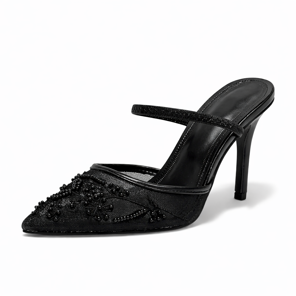 Sophia | Beaded Mesh Pointed Toe Stiletto Mule Sandals