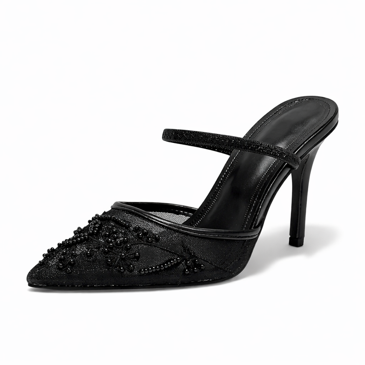 Sophia | Beaded Mesh Pointed Toe Stiletto Mule Sandals
