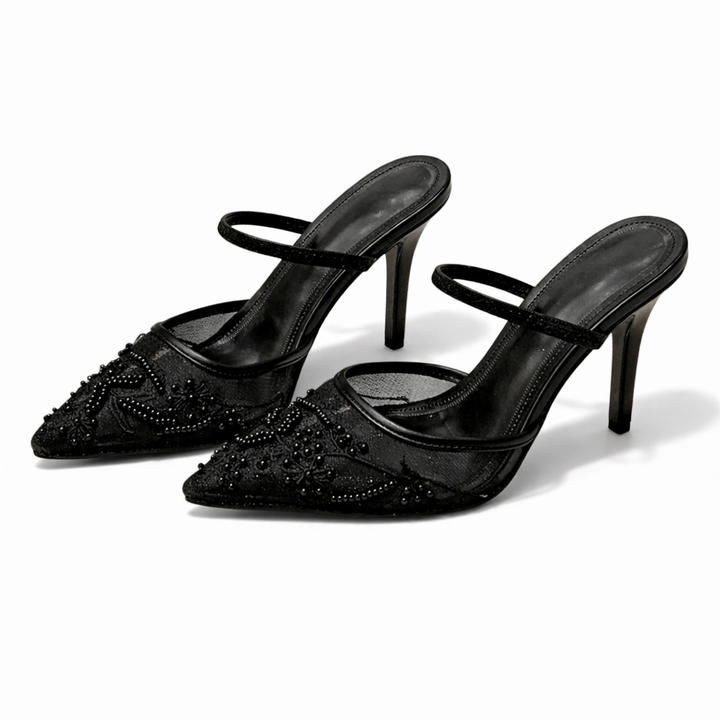 Sophia | Beaded Mesh Pointed Toe Stiletto Mule Sandals