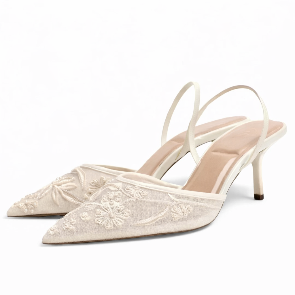 Sophia | Beaded Mesh Pointed Toe Stiletto Mule Sandals