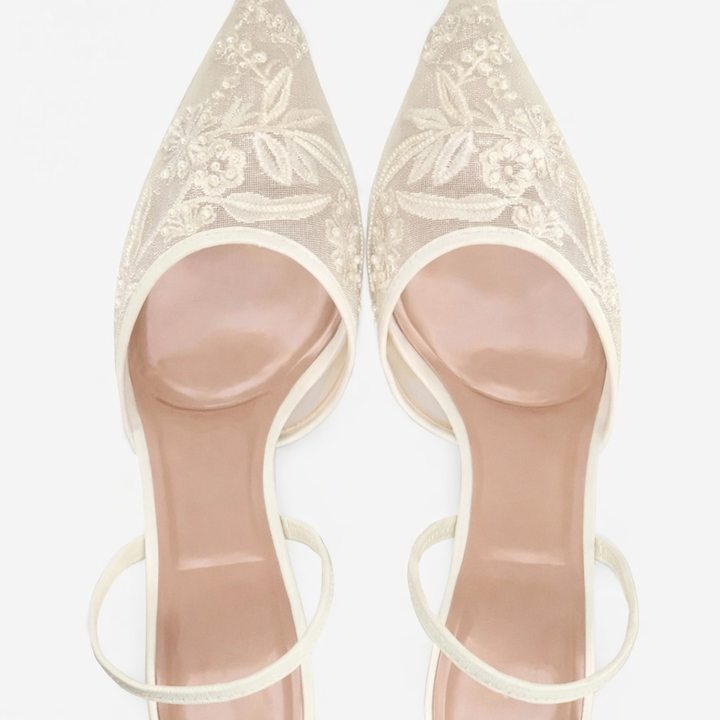 Sophia | Beaded Mesh Pointed Toe Stiletto Mule Sandals