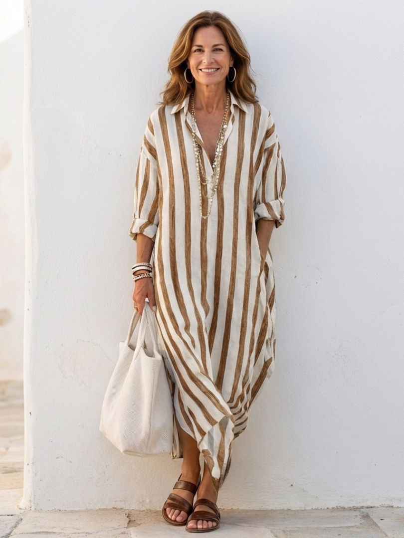 Felicity | Striped Linen Midi Dress Women