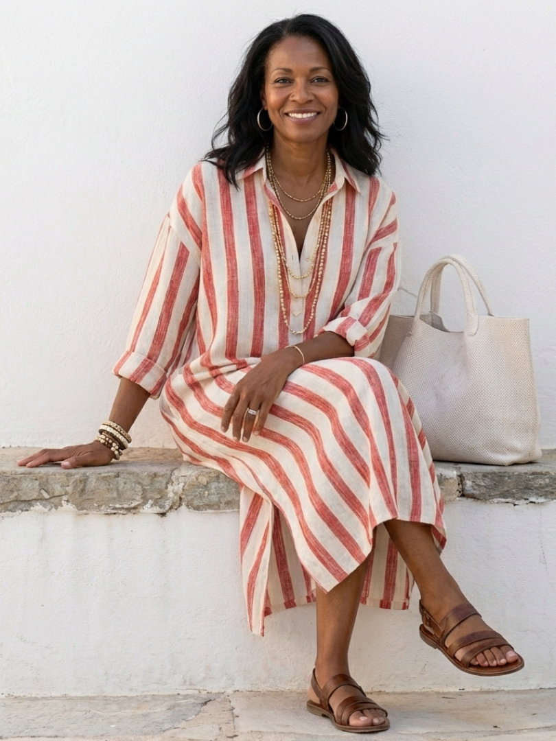 Felicity | Striped Linen Midi Dress Women