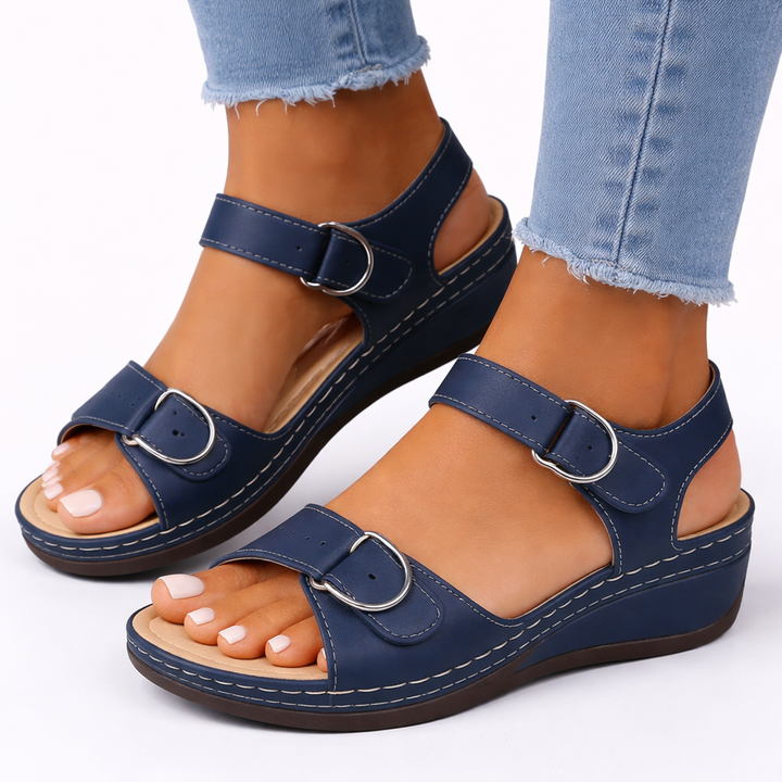 Harriet | Women Sandals Low Wedge Double Buckle Strap