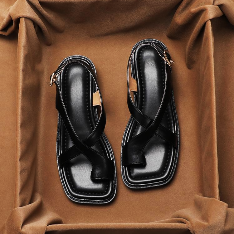 Phoebe | Crossover Strap Flat Leather Sandals
