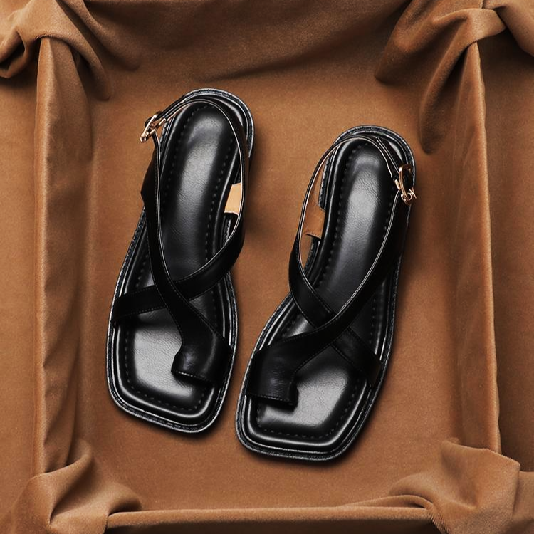 Phoebe | Crossover Strap Flat Leather Sandals