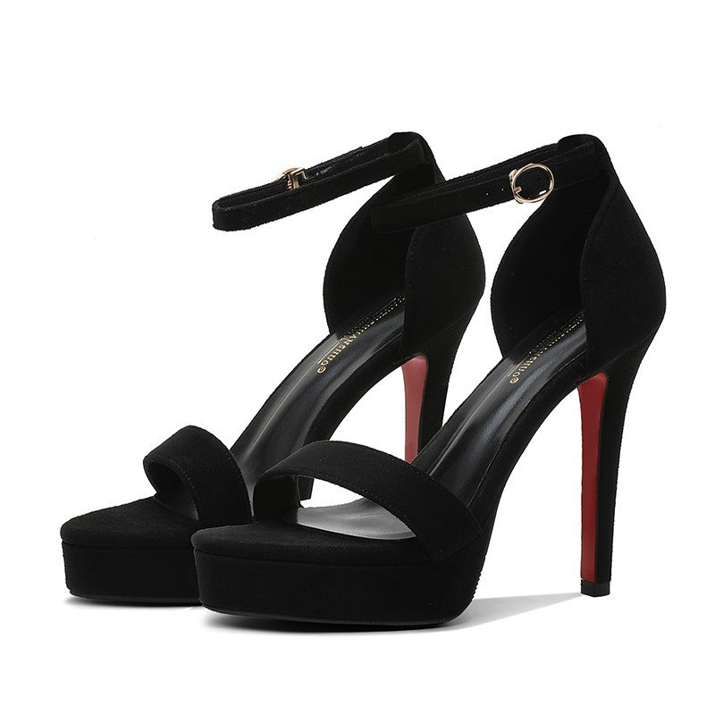Daisy | Black Suede Ankle Strap Heeled Sandals