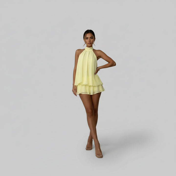Georgia | Wedding Guest Tiered Halter Mini Dress