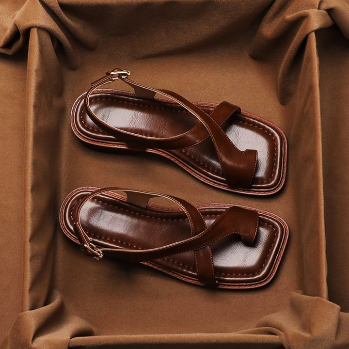 Phoebe | Crossover Strap Flat Leather Sandals