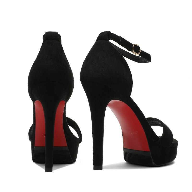 Daisy | Black Suede Ankle Strap Heeled Sandals
