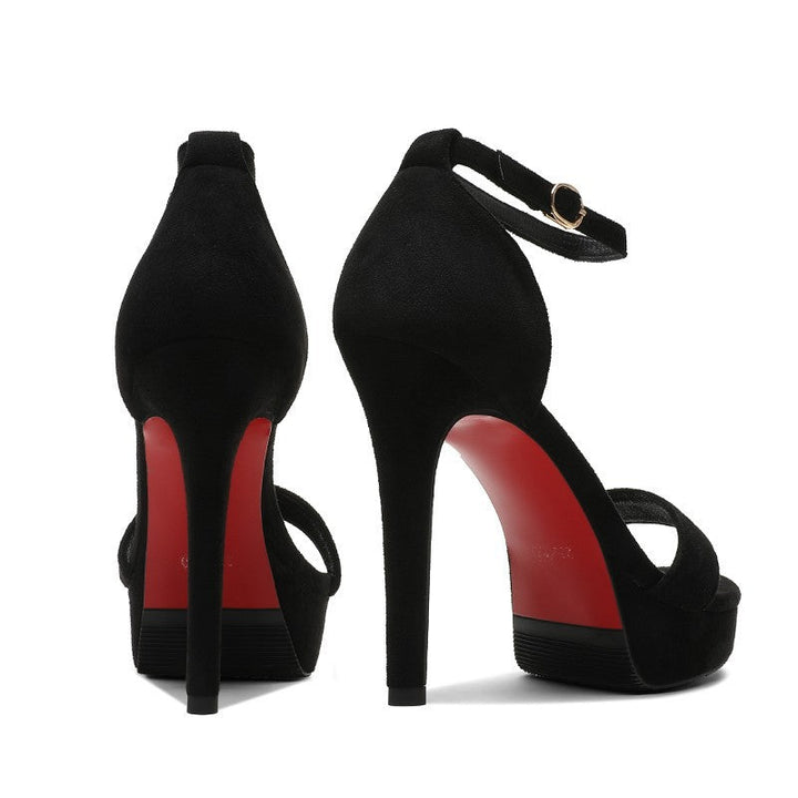 Daisy | Black Suede Ankle Strap Heeled Sandals