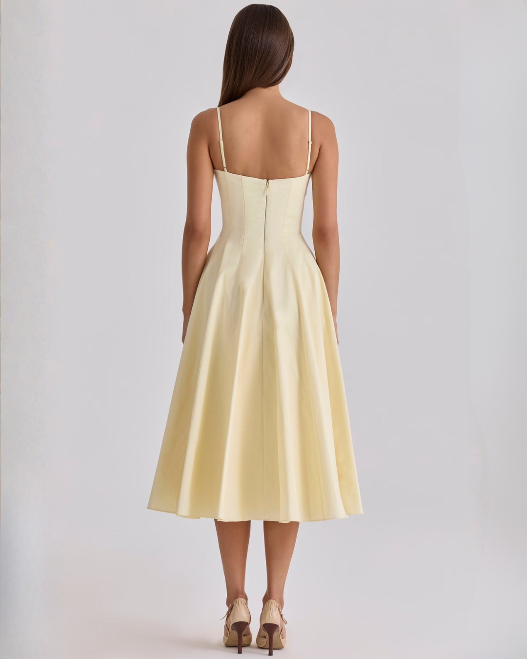 Imogen | Wedding Guest Midi Dress Sweetheart Bodice