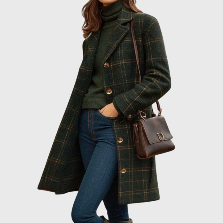 Lottie | Womens Plaid Double-Breasted Long Coat