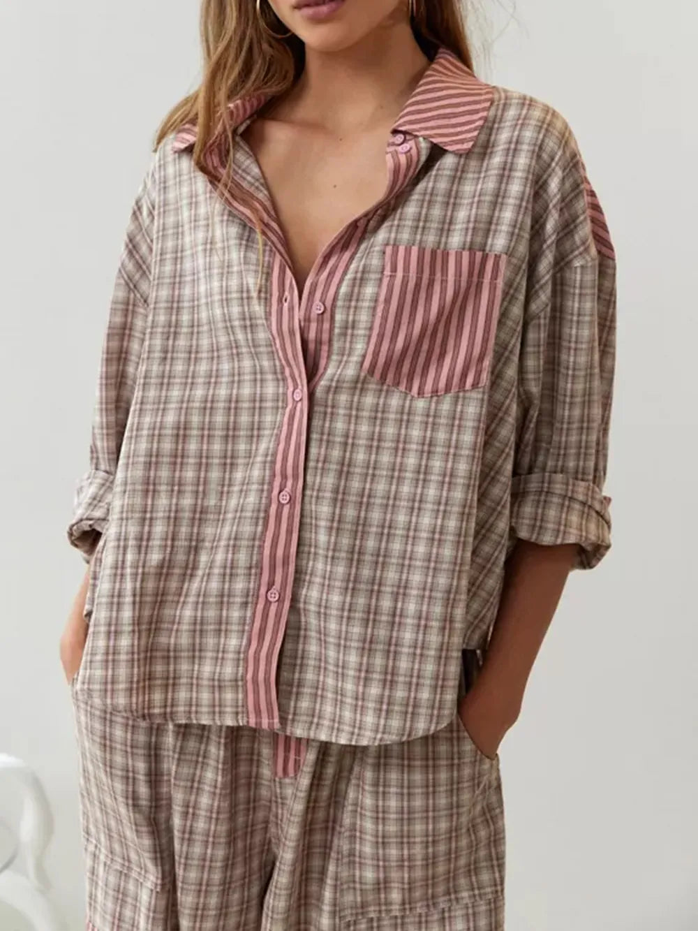 Imogen | Mixed Print Women Clothing Button-Down Shirt
