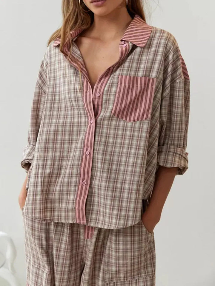 Imogen | Mixed Print Women Clothing Button-Down Shirt