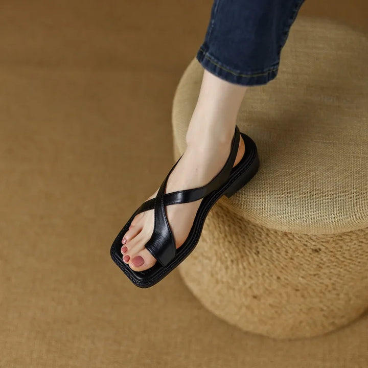 Phoebe | Crossover Strap Flat Leather Sandals