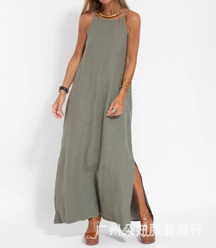 Willow | Women Linen Maxi Dress with Side Slit