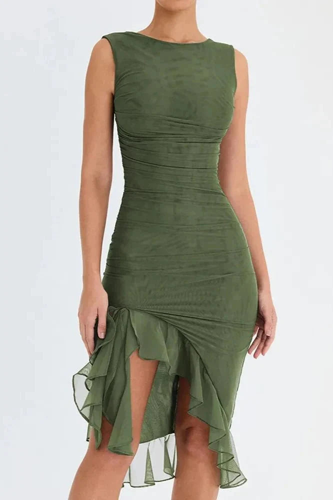 Poppy | Ruched Mesh Midi Dress for Women